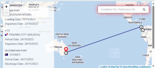 Screenshot of previous Colombia shipment to Sydney, Australia via Tadifin